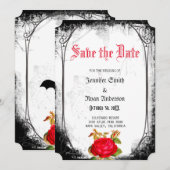 Elegante gotische rote Rosen Save the Date Einladung (Vorne/Hinten)