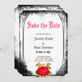 Elegante gotische rote Rosen Save the Date Einladung (Vorne/Hinten)