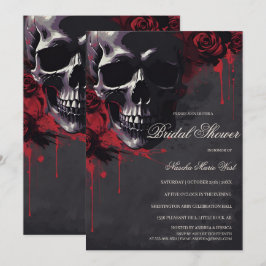 Elegante gotische Schädel- und Rosen-Brautparty Einladung