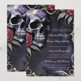 Elegante gotische Schädel- und rote Rosen-Hochzeit Einladung