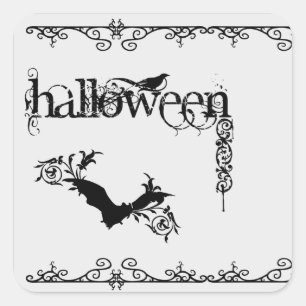 Elegante gotische Schwarz-Weiß-Halloween-Sticker Quadratischer Aufkleber