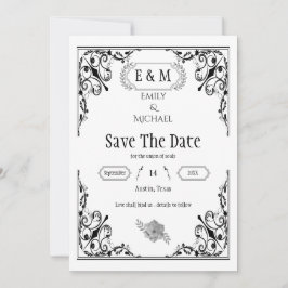 Elegante gotische Schwarz-Weiß-Hochzeitmonogramm Save The Date
