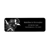 Elegante gotische Schwarze Hochzeit-Rücksendeadres (Vorne)
