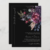 Elegante gotische Schwarze Wasserfarben Blumenhoch Einladung (Vorne/Hinten)