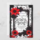 Elegante gotische Skelettverheiratung in Rot und S Einladung (Vorderseite)