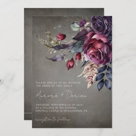 Elegante Gotische Wasserfarbenhochzeit Einladung (Vorne/Hinten)