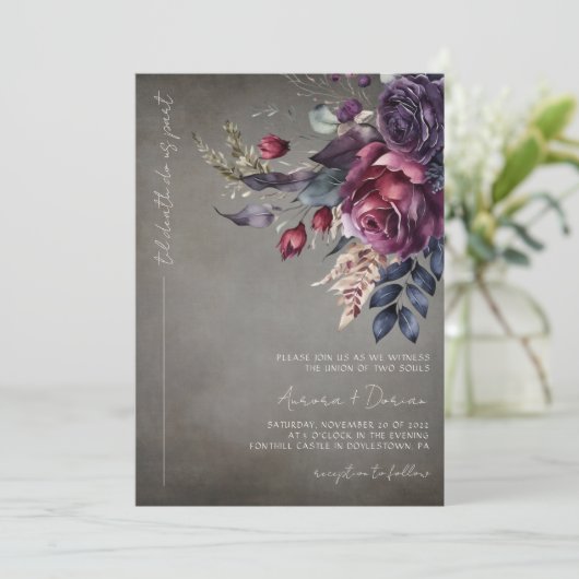 Elegante Gotische Wasserfarbenhochzeit Einladung (Stehend Vorderseite)