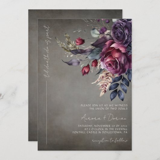 Elegante Gotische Wasserfarbenhochzeit Einladung (Vorne/Hinten)