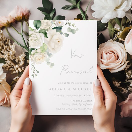 Elegante Göttliche Weiße Rosen & Sage Vow Erneueru Einladung