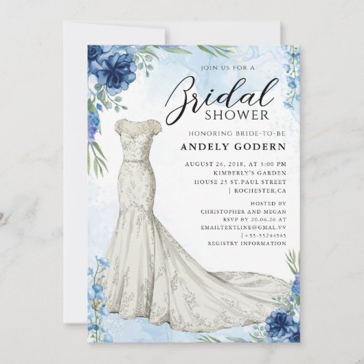 Elegante Gown-Illustration mit Brautdusche Einladung (Vorderseite)