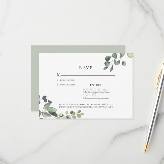 Elegante Grace Eucalyptus Sage Wedding RSVP Card (Vorderseite/Rückseite Beispiel)