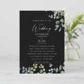 Elegante Grace Wedding All Black Eucalyptus Einladung (Stehend Vorderseite)