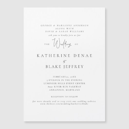 Elegante Grace White Wedding Einladung Magnet (Vorderseite)