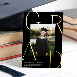 Elegante GRAD-Foto-Abschluss Schwarz + Gold  Folieneinladung