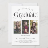 Elegante Graduate 3 Foto Collage Graduate Party Einladung (Vorderseite)