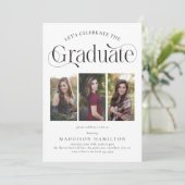Elegante Graduate 3 Foto Collage Graduate Party Einladung (Stehend Vorderseite)