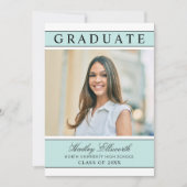 Elegante Graduate Aqua Blue Foto Abschluss Einladung (Vorderseite)
