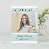 Elegante Graduate Aqua Blue Foto Abschluss Einladung (Stehend Vorderseite)