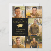 Elegante Graduate Black Gold Cap 5 FotoCollage Einladung (Vorderseite)