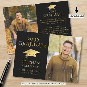 Elegante Graduate Black Imitats Gold Cap 2 Fotos Ankündigung