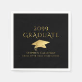 Elegante Graduate Black Imitats Gold Foil Cap Name Serviette (Vorderseite)