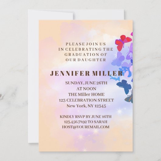 Elegante Graduate Butterfly Graduation Party Einladung (Rückseite)