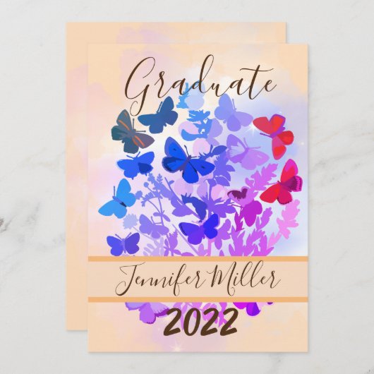 Elegante Graduate Butterfly Graduation Party Einladung (Vorne/Hinten)