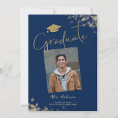 Elegante Graduate Foto Blue Navy Ankündigung (Vorderseite)