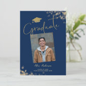 Elegante Graduate Foto Blue Navy Ankündigung (Stehend Vorderseite)