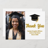 Elegante Graduate Foto Custom Gold Typografie Dankeskarte (Vorne/Hinten)