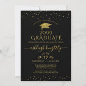 Elegante Graduate Gold Glitzer Confetti Cap Black Einladung (Vorderseite)