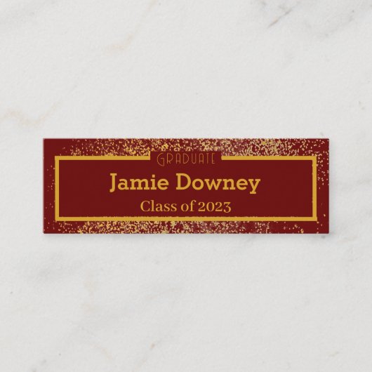 Elegante Graduate Gold & Red Wine Name Card Mini Visitenkarte (Vorderseite)