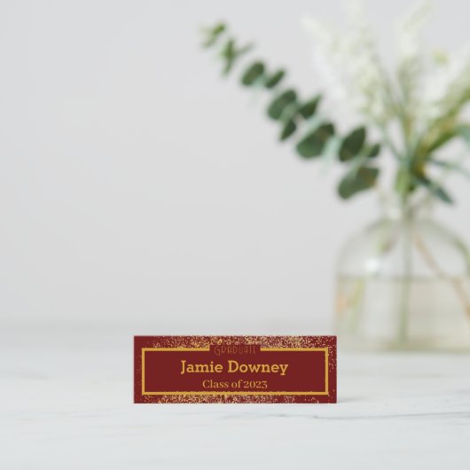 Elegante Graduate Gold & Red Wine Name Card Mini Visitenkarte (Stehend Vorderseite)
