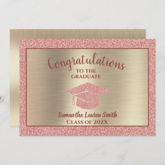Elegante Graduate Pink Gold Sparkle Class of 2020 Ankündigung (Vorne/Hinten)