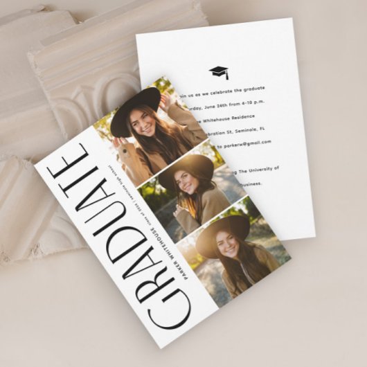 Elegante Graduate Typografy 3 Foto Abschluss Einladung