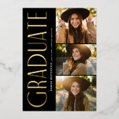 Elegante Graduate Typografy 3 Foto Abschluss Folieneinladung (Vorderseite)