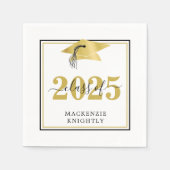 Elegante Graduation Cap Class Name Black Gold Serviette (Vorderseite)