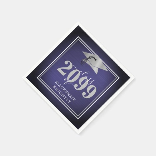 Elegante Graduation Cap Class Year Navy Blue Silve Serviette (Ecke)