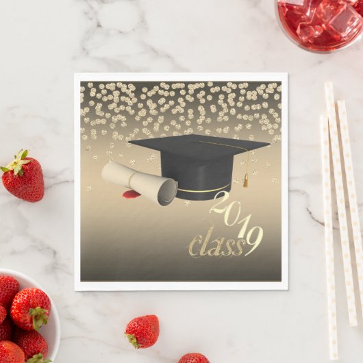 Elegante Graduation Cap, Gold Diamonds Class 2019 Serviette (Beispiel)