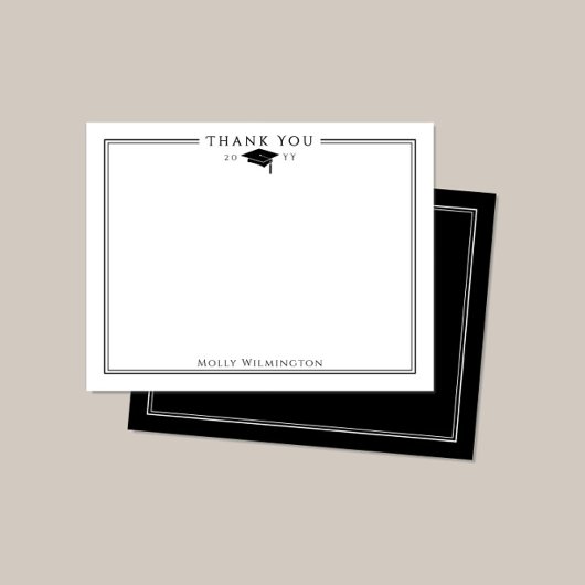 Elegante Graduation Cap & Tassel Black & White Dankeskarte