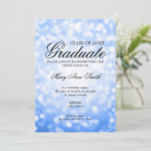 Elegante Graduation Party Blauer Glitzer Einladung (Stehend Vorderseite)