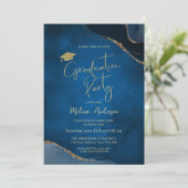 Elegante Graduation Party Navy Blue Foto Einladung (Stehend Vorderseite)