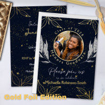 Elegante Graduation Party Navy Gold Foil Einladung