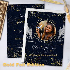 Elegante Graduation Party Navy Gold Foil Einladung