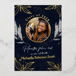 Elegante Graduation Party Navy Gold Foil Einladung