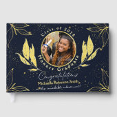 Elegante Graduation Party Navy Gold Gästebuch (Vorderseite)