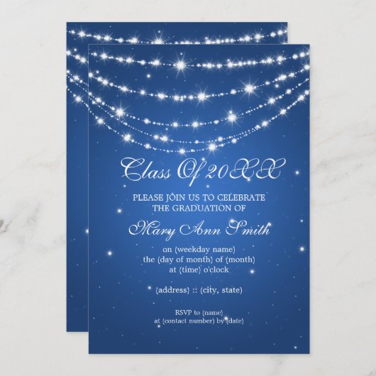 Elegante Graduation Party Sparkling Chain Blue Einladung (Vorne/Hinten)