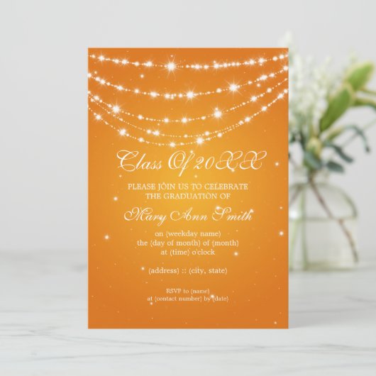 Elegante Graduation Party Sparkling Chain Orange Einladung (Stehend Vorderseite)