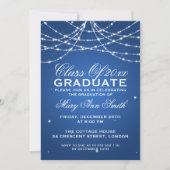 Elegante Graduation Party Sparkling String Blue Einladung (Vorderseite)