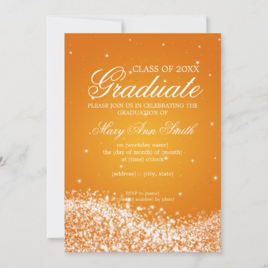 Elegante Graduation Party Sparkling Wave Orange Einladung (Vorderseite)